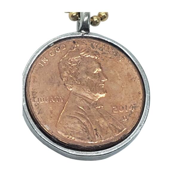 2014 Lincoln Penny Coin Pendant Keychain Gold Tone Ball Chain Silver Tone - Picture 2 of 8